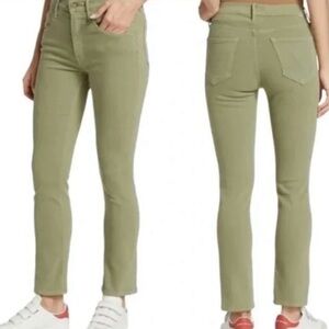 NWT MOTHER “The Stash Mid Rise Dazzler Ankle” In Second Chance Oil Green Size 25